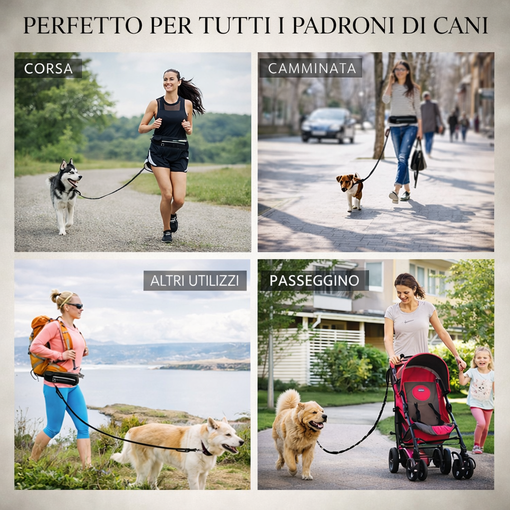 Guinzaglio per cani a mani libere con cintura per passeggiate e addestramento